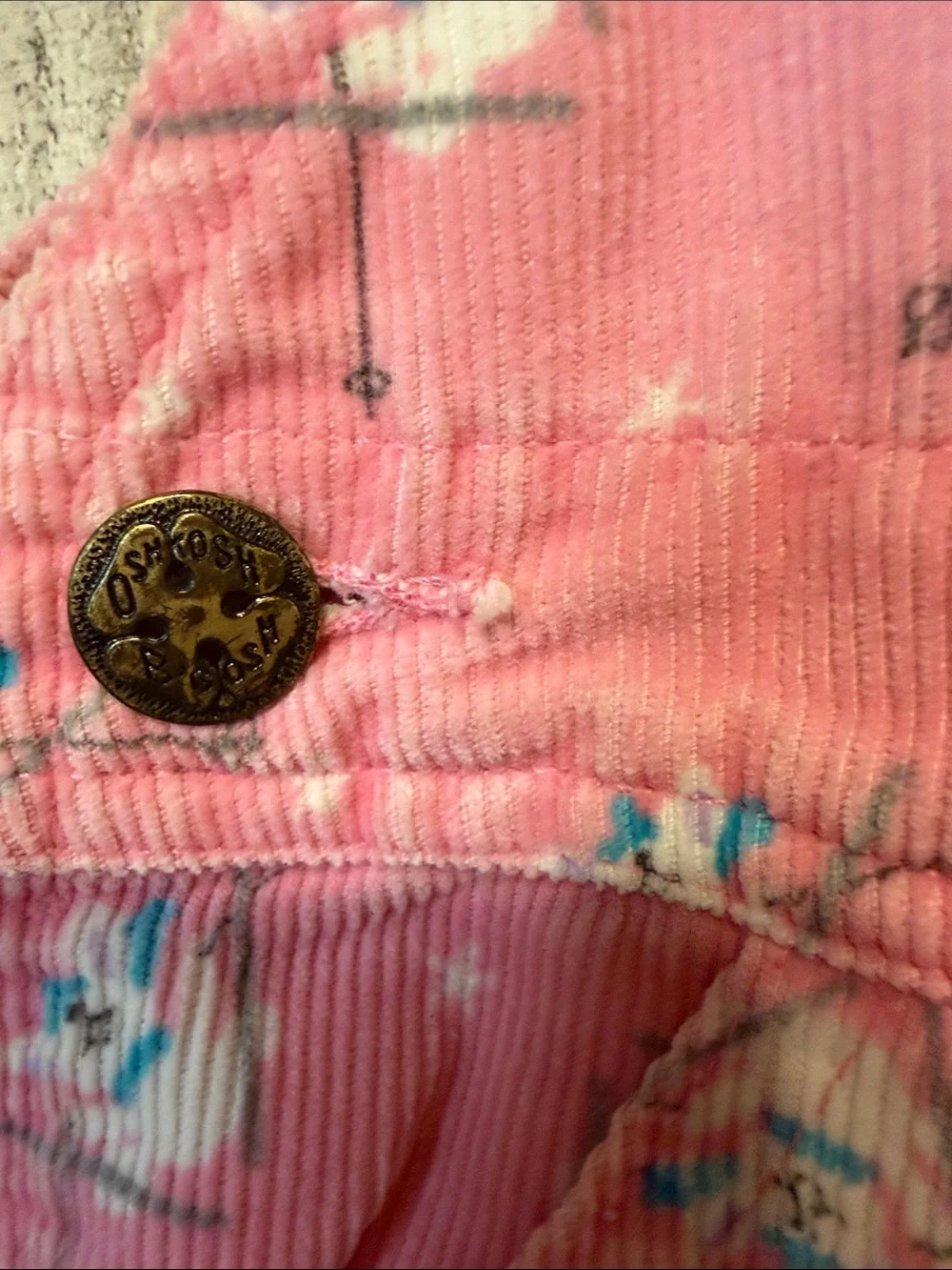 Vtg 90’s OshKosh B'gosh Pink Floral Corduroy Overalls Skiing Bunny size 4T